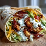 Warm, toasted flour tortilla stuffed with smoky bacon strips and juicy grilled chicken, drizzled with tangy mayonnaise sauce and served with extra dipping sauce.