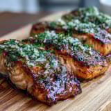 Cedar Plank Salmon with Garlic Dill: Tender salmon grilled on cedar planks, basted with garlicky dill marinade, perfect for summer cookouts.