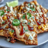 Delicious Cinco de Mayo Elote Nachos loaded with corn, jalapeños, and smoky chipotle.