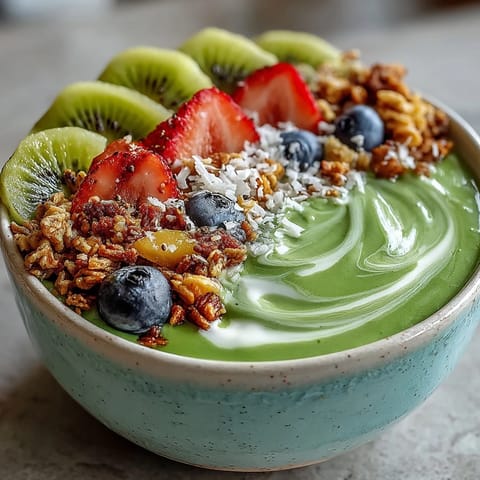 Green Smoothie Bowl: a colorful, healthy breakfast with frozen fruit and seeds.