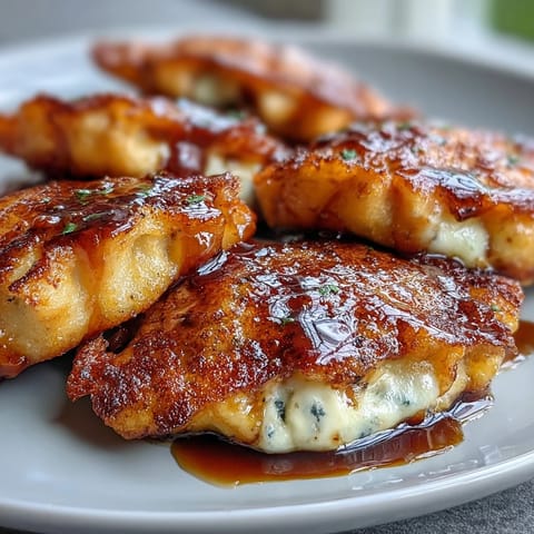 Soft and chewy Chīzu Imomochi potato mochi with gooey mozzarella filling, drizzled with savory glaze and ready to enjoy as a snack.