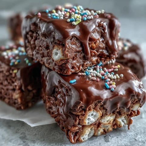 A close-up of a Chocolate Covered Rice Krispy Treat bite revealing a crunchy, marshmallow-packed center.