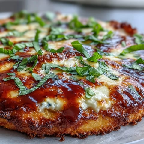 Hot Honey Ricotta Pizza sits on a wooden board with golden, crispy crust, creamy white ricotta, bubbling mozzarella, and fresh basil leaves.