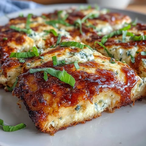 A close-up of Hot Honey Ricotta Pizza shows a drizzle of warm spicy honey over melted cheese, with red pepper flakes and basil garnish.