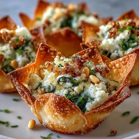 Golden-baked Mediterranean Spinach and Feta Cheese Crisps in a mini muffin tin, garnished with parsley and paprika. 