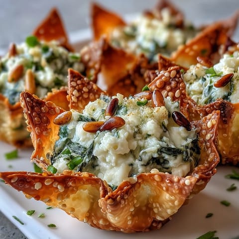Freshly baked Mediterranean Spinach and Feta Cheese Crisps arranged on a rustic white plate with lemon wedges. 