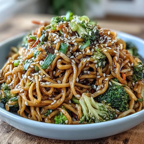 Fresh green onions and toasted sesame seeds garnish this vibrant Asian Teriyaki Noodle Bowl.
