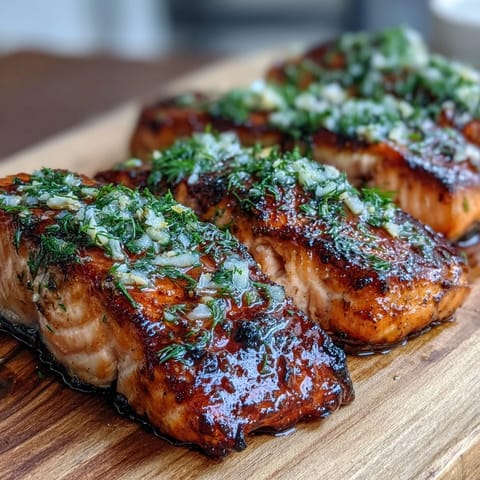 Cedar Plank Salmon with Garlic Dill: Tender salmon grilled on cedar planks, basted with garlicky dill marinade, perfect for summer cookouts.