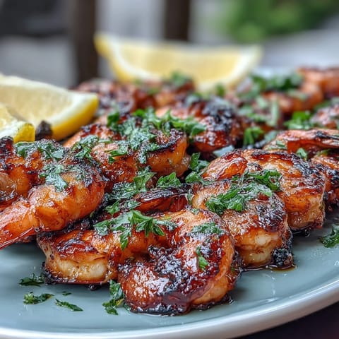 Sweet and savory grilled honey garlic shrimp skewers with citrus drizzle.