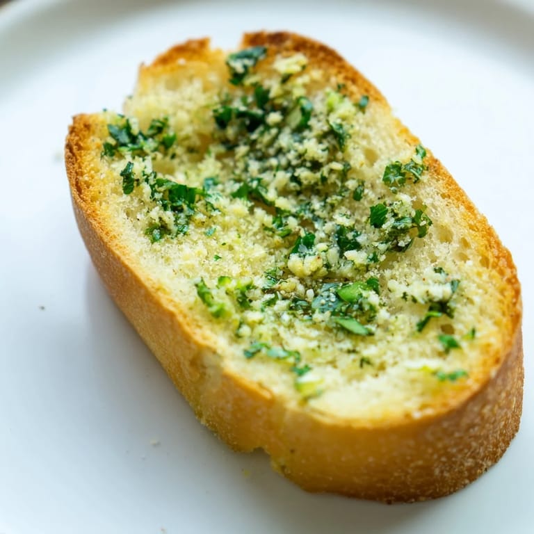 Crispy Garlic Bread brushed with herb butter and Parmesan cheese, arranged neatly on a rustic wooden cutting board.