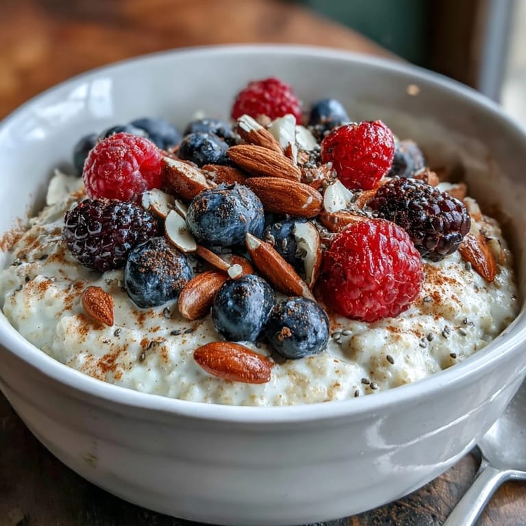 Hearty gluten-free millet porridge crowned with colorful berries and a sprinkle.