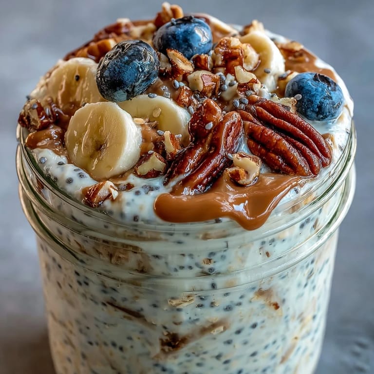 Flavorful overnight oats with chia seeds, a satisfying, easy, and wholesome morning meal.
