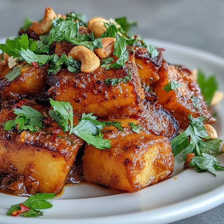 Colorful bowl of Curried Celeriac served beside fluffy basmati rice and warm naan bread.