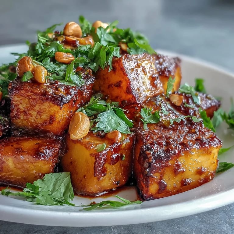 Hearty vegetarian Curried Celeriac topped with toasted peanuts and a fresh lime wedge for brightness.