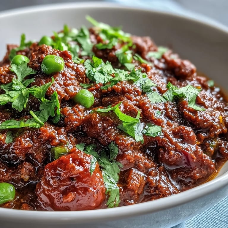 Ground venison simmered into aromatic Venison Keema Curry, ready to serve with naan bread.