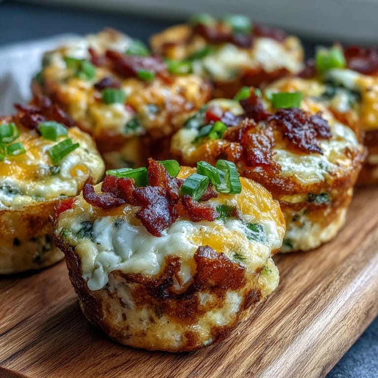 Close-up of savory Breakfast Egg Muffins studded with cheddar cheese, bacon bits, and colorful peppers, ready to eat.