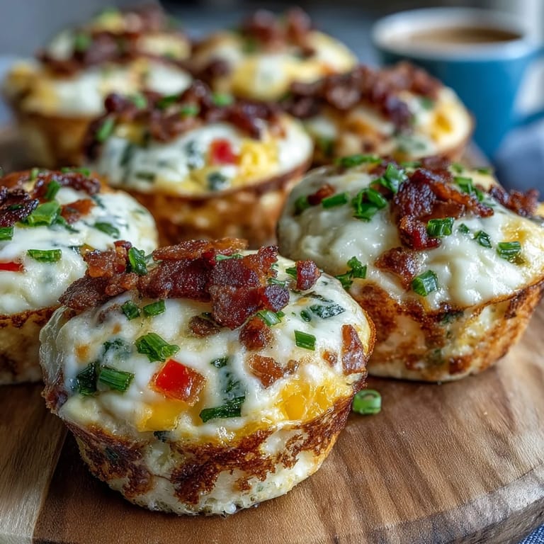 Freshly baked Breakfast Egg Muffins filled with fluffy eggs, crispy bacon, onions, and bell peppers, perfect for breakfast.