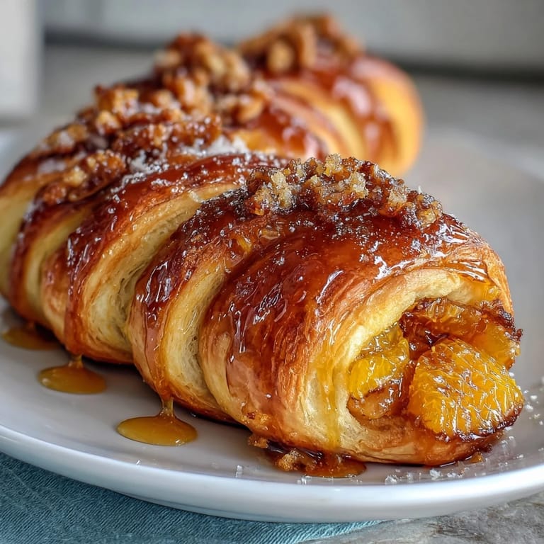 Bite-sized orange crescent rolls, pillowy and warm, topped with a tangy orange icing for a quick treat.