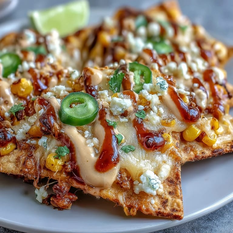 Delicious Cinco de Mayo Elote Nachos loaded with corn, jalapeños, and smoky chipotle.