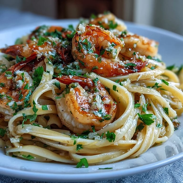 Succulent shrimp and tender linguine bathed in a lemon-garlicky white wine sauce.