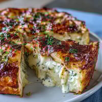 Golden, bubbling Cheese and Potato Pie emerges from the oven with a crispy crust and layers of creamy potatoes.