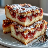 Golden Rhubarb Custard Bars with a buttery shortbread crust, ready to slice.